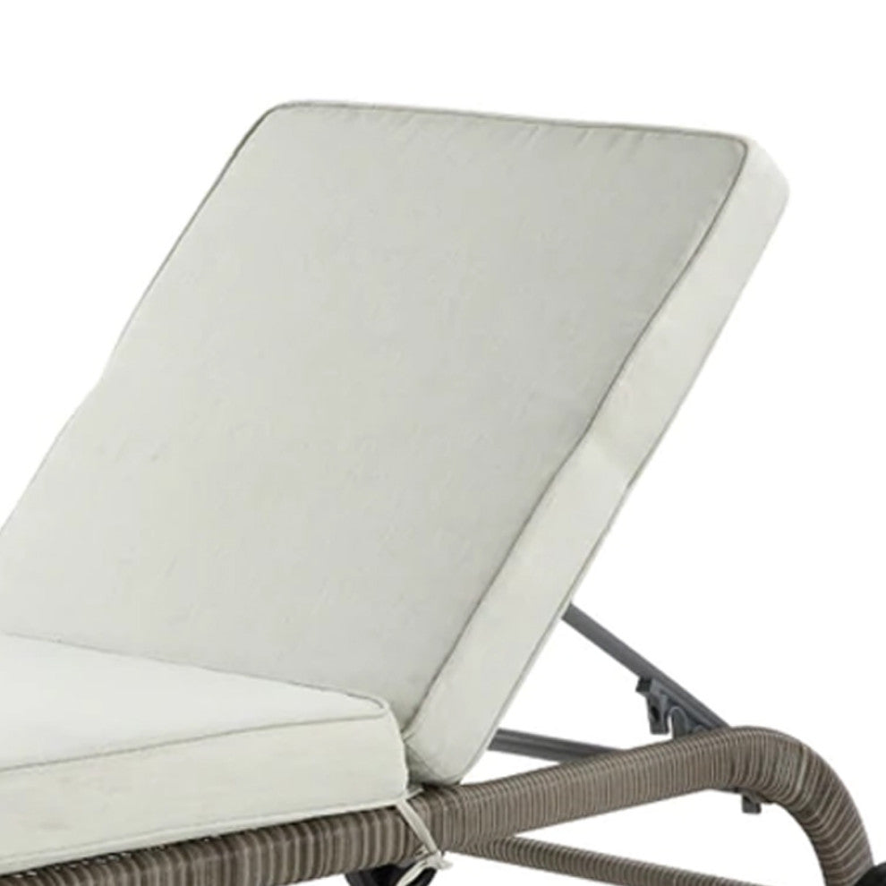 Benzara BM276211 Outdoor Patio Sun Lounge, Weather Resin Wicker, Brown/White