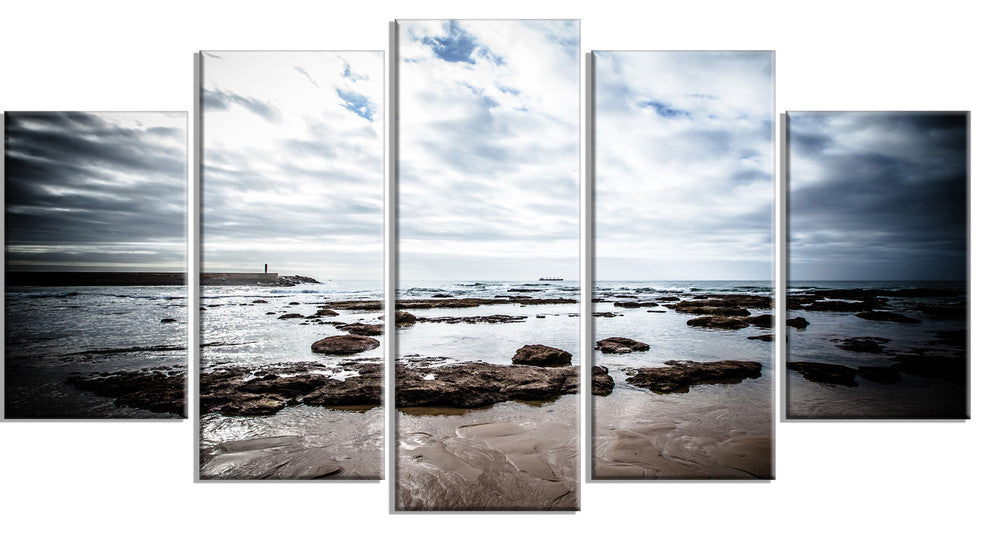 Dramatic Atlantic Coast at Low Tide, Seashore Canvas Print, 60"x32", 5 Panels