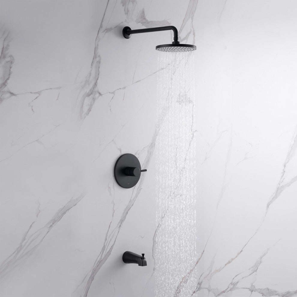 Luxier SS-C01-T-V Rainfall Shower Faucet With Valve and Spout, Matte Black