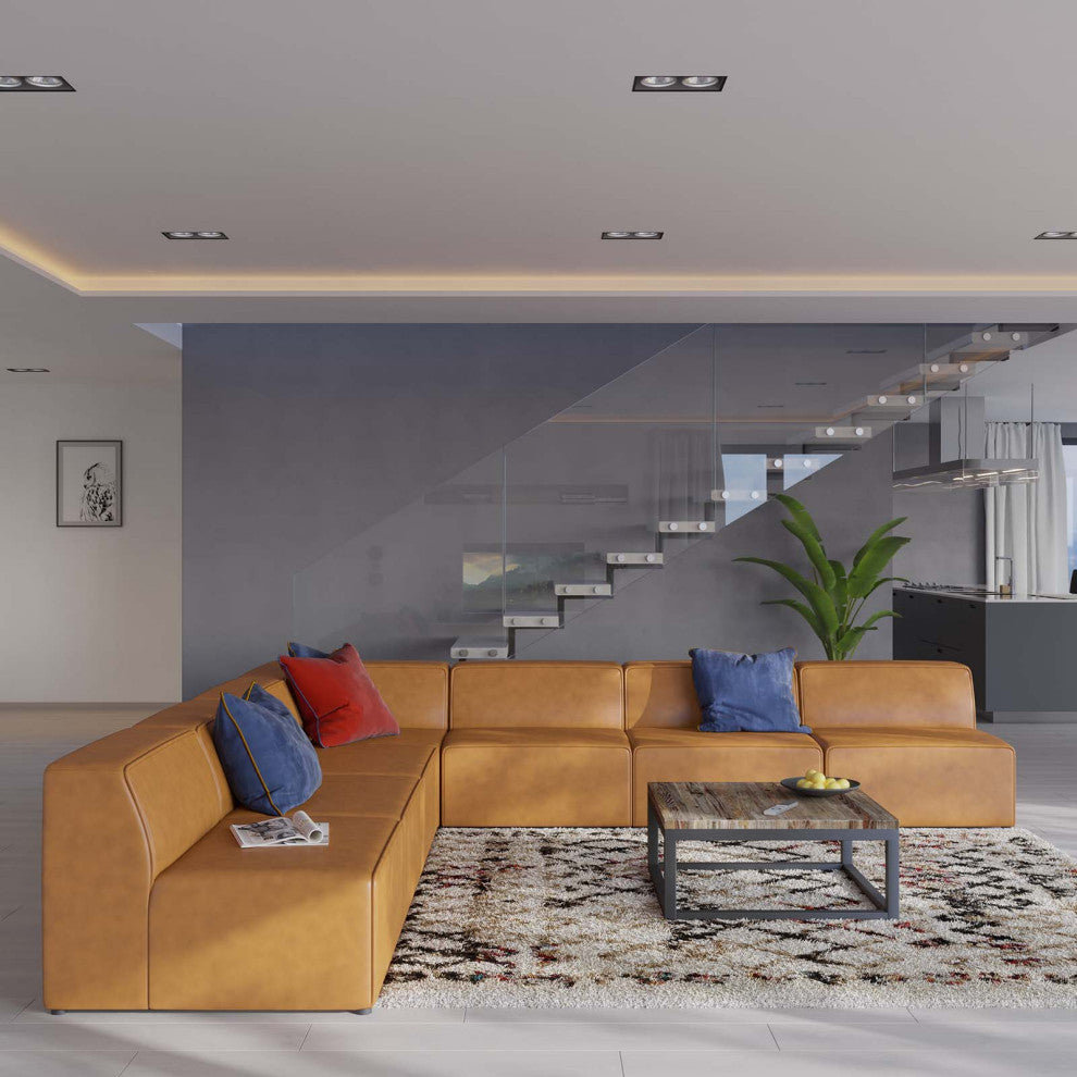 Sectional Sofa Set, Faux Vegan Leather, Tan, Modern, Living Lounge Hospitality