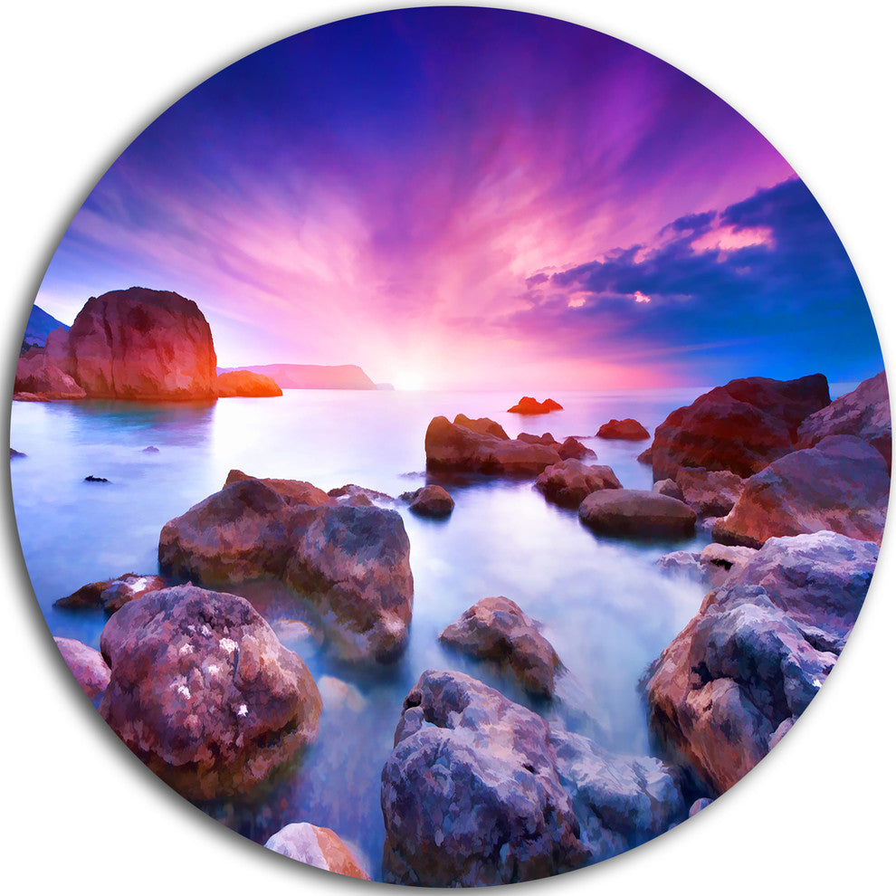 Colorful Summer Sea, Seascape Painting Large Disc Metal Wall Art, 11"