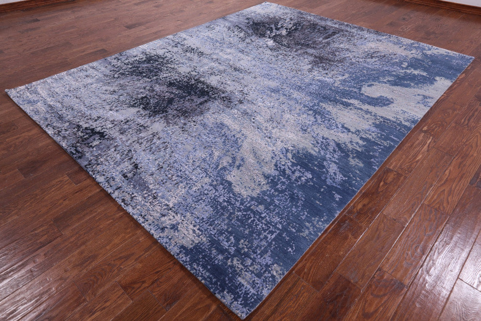 8' 0" X 10' 3" Wool and Silk Modern Hand Knotted Rug Q8650