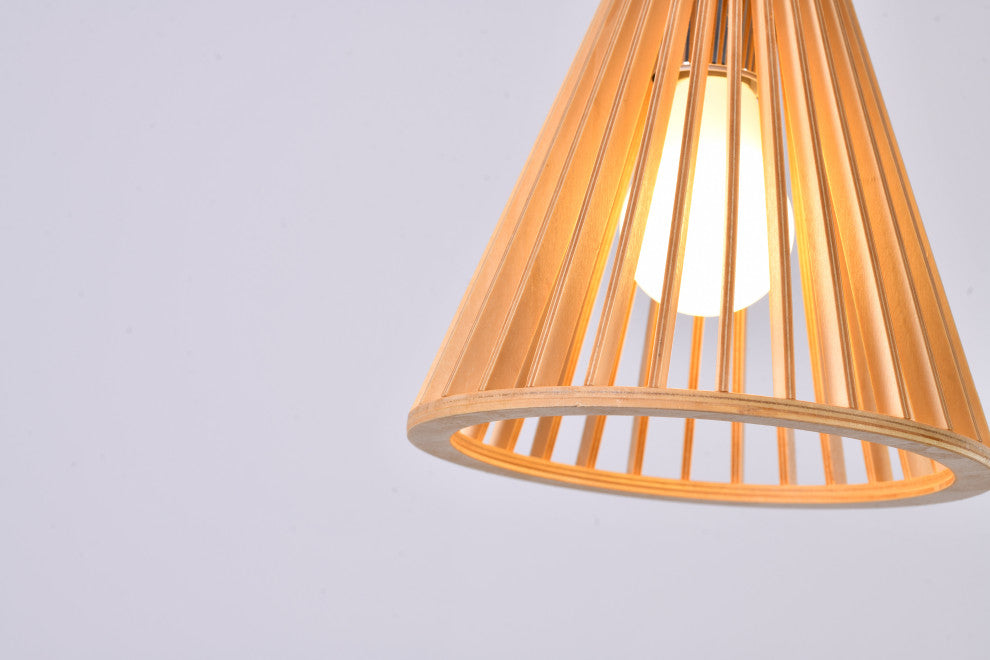 Single Pendant Real Wood Cage Frame Light Fixture