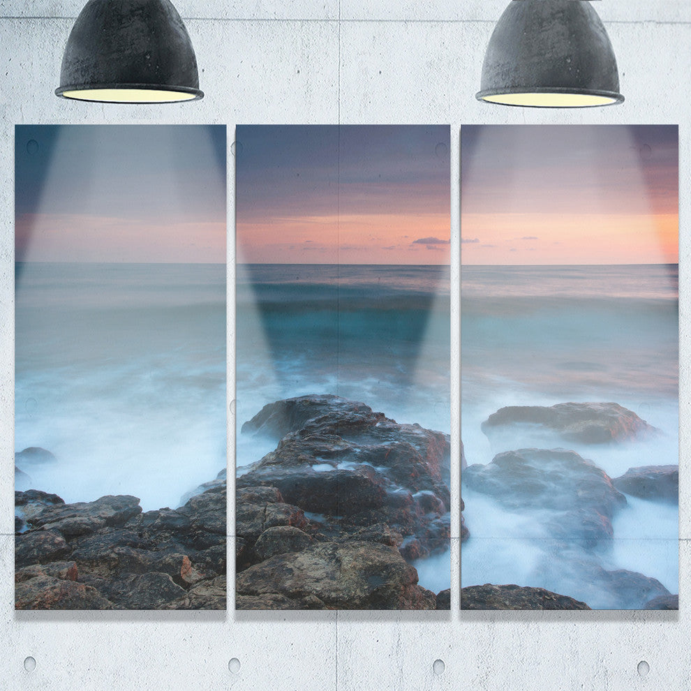 "Rocky Beach and White Waves" Metal Wall Art, 3 Panels, 36"x28"