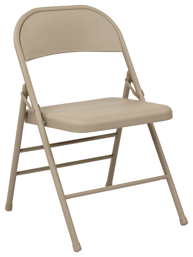 Folding Chair With Metal Seat and Back, Tan