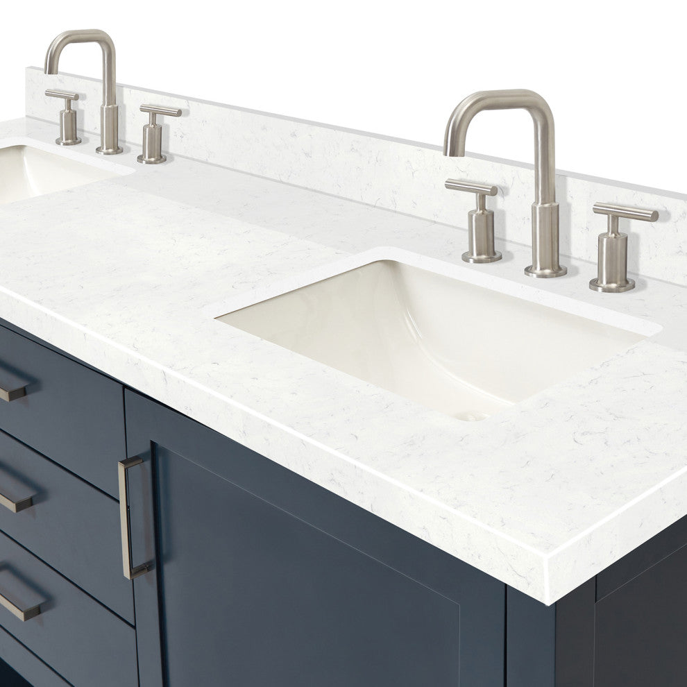 Ariel Bayhill 72" Double Rectangle Sink Bathroom Vanity, Carrara Quartz