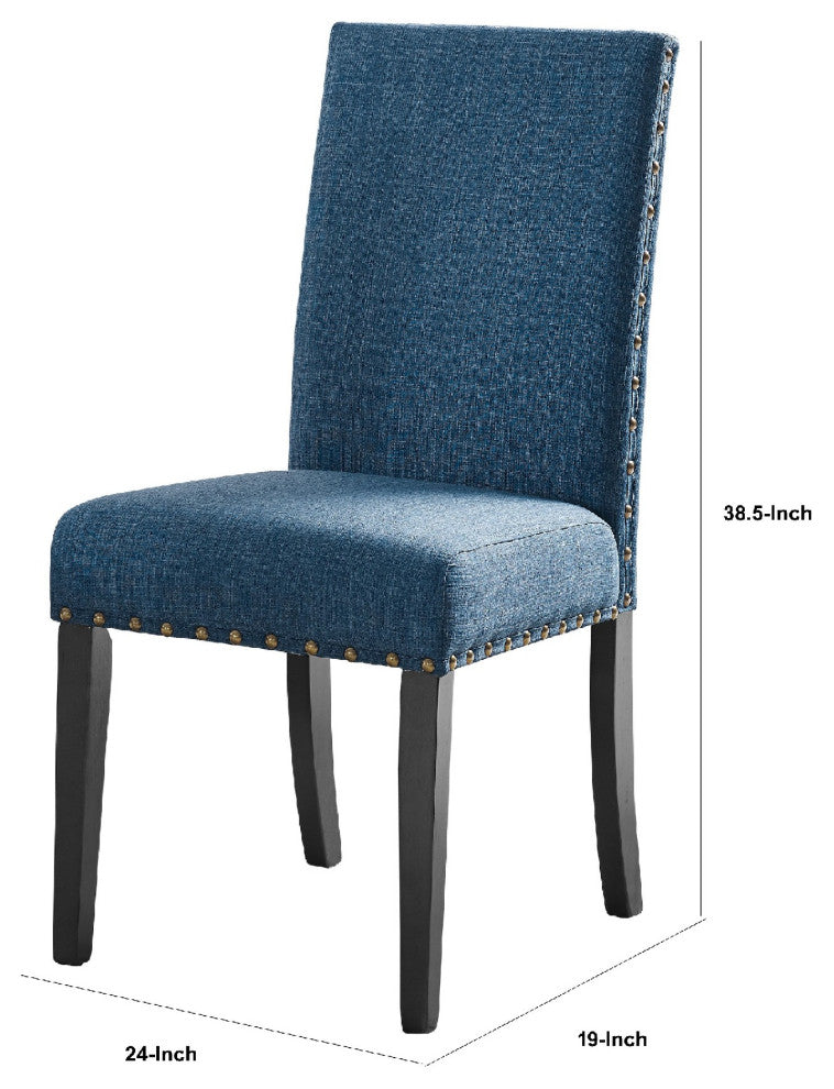 Benzara BM272079 38" Dining Chair With Nailhead Trim, Set of 2, Blue