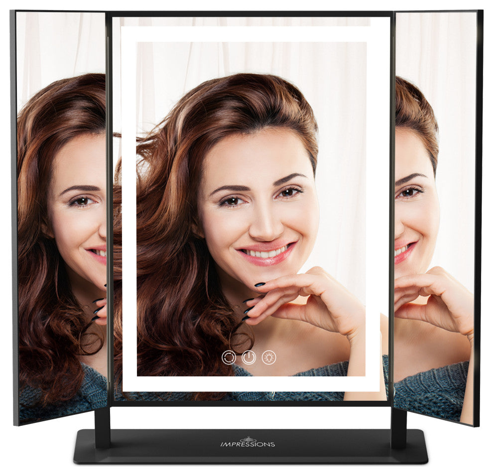 Lavish Tri-Fold LED Tri Tone Makeup Mirror, Black