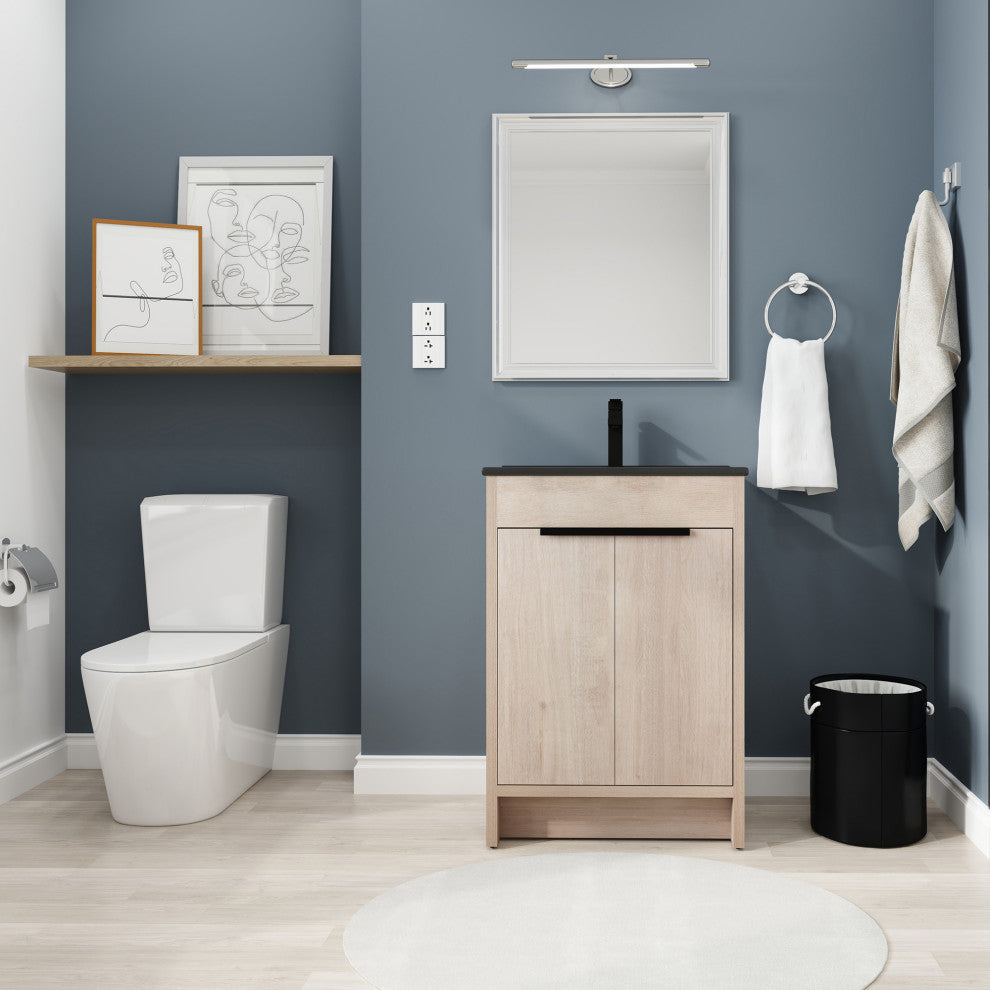 24 Inch Plywood Freestanding Bathroom Vanity With Doors and Adjustable Shelf