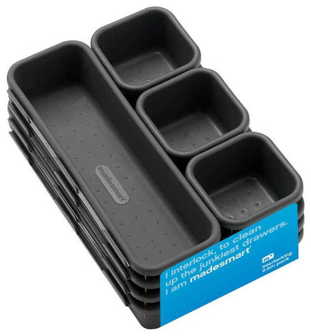 Madesmart 59601 Interlocking Drawer Organizer Storage Bins, Plastic