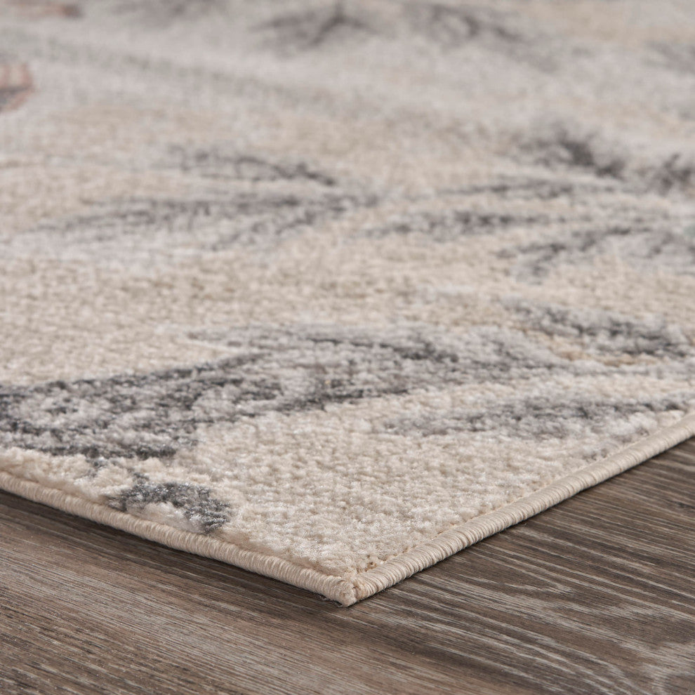 5" x 7" Soft Beige Birds and Trees Area Rug