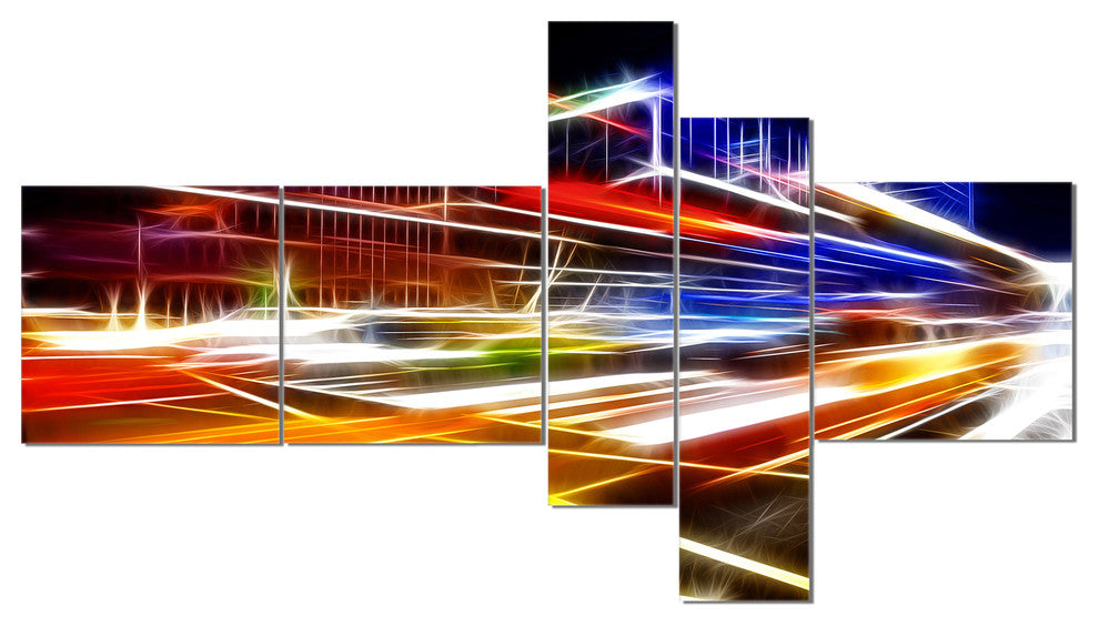 High Speed Traffic Trails, Cityscape Digital Art Canvas Print, 60"x32", 5 panels