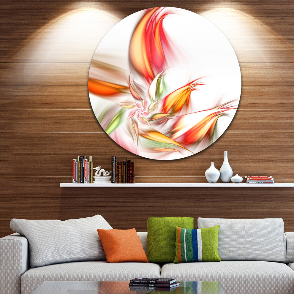 Orange Pink Fractal Floral Shapes, Floral Round Wall Art, 23"