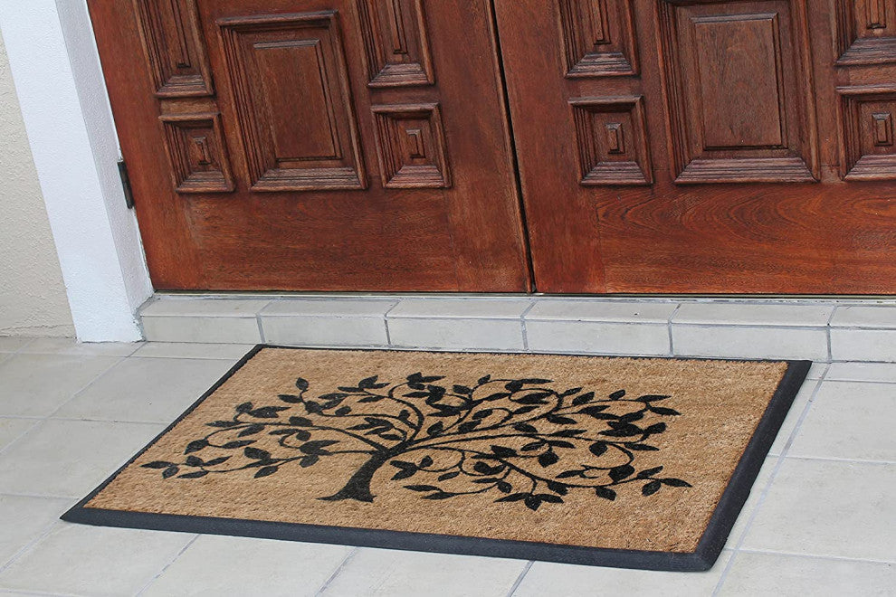 A1HC Natural Coir/Rubber Door Mat, 30x48, Thick Durable, Black/Beige