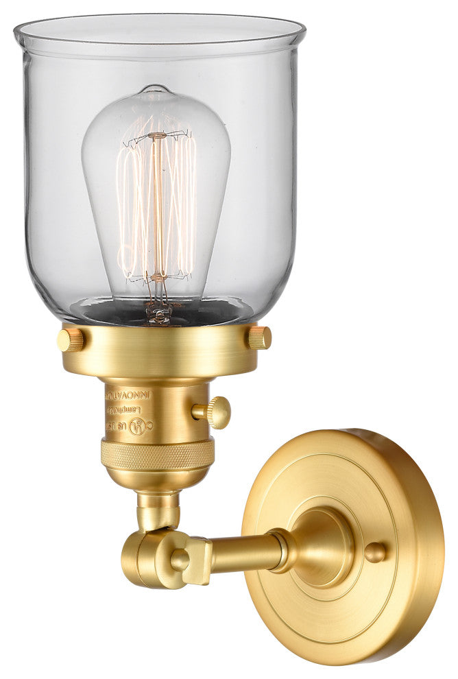 Bell Sconce With Switch, Satin Gold, Clear