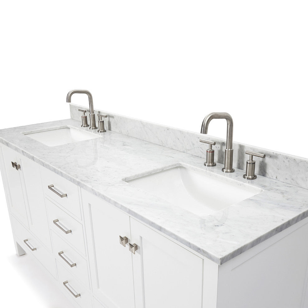ARIEL Cambridge 73" Rectangle Sinks Bath Vanity Carrara Marble