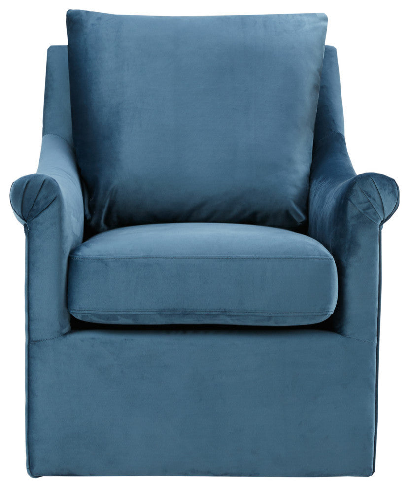 Madison Park Deanna Curved Arm Velvet Swivel Chair, Blue