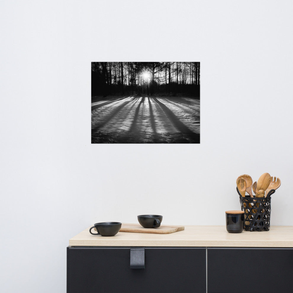 Country Wall Art: Winter Shadows Black & White Landscape Unframed Print, 18" X 24"