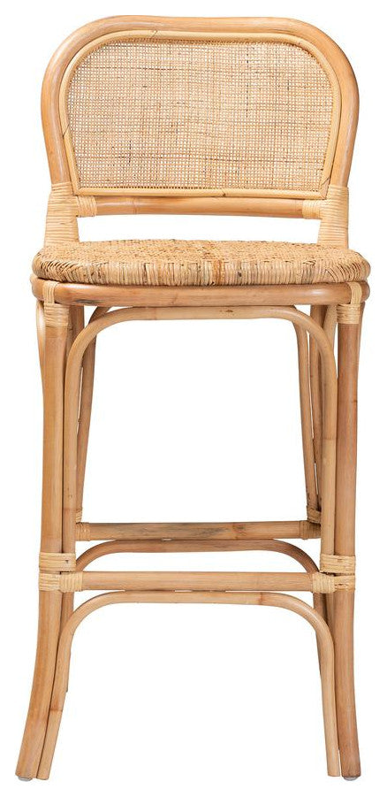 Adrena Modern Bohemian Natural Brown Rattan Bar Stool