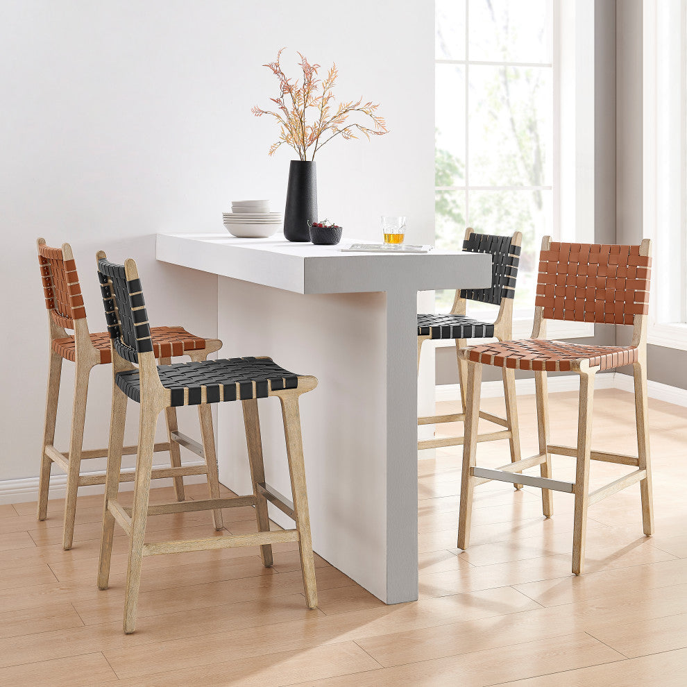 Marco Faux Leather Counter Stool Drift Wood Frame, Ochre Brown