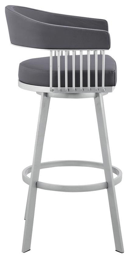 Bronson 29 Slate Grey Faux Leather and Silver Metal Bar Stool