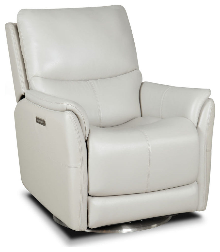 Salem Rainer Ivory Swivel Recliner With Power Recline, Head Rest & Lumbar