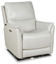 Salem Rainer Ivory Swivel Recliner With Power Recline, Head Rest & Lumbar