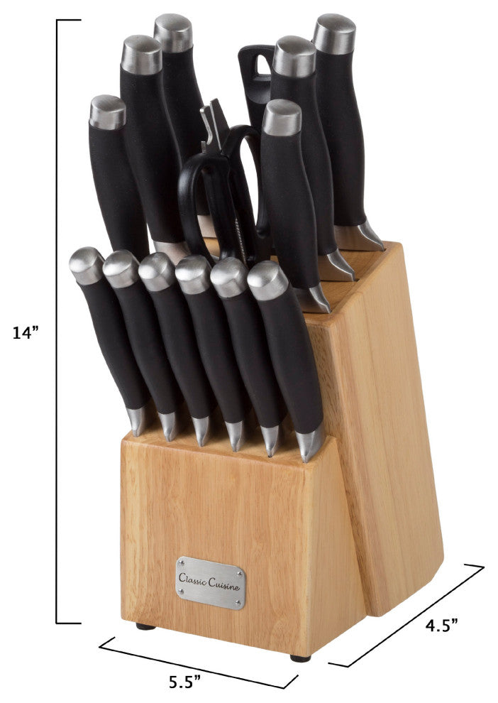 Professional 15-Piece Knife Set With Block Stainless-Steel Cutlery
