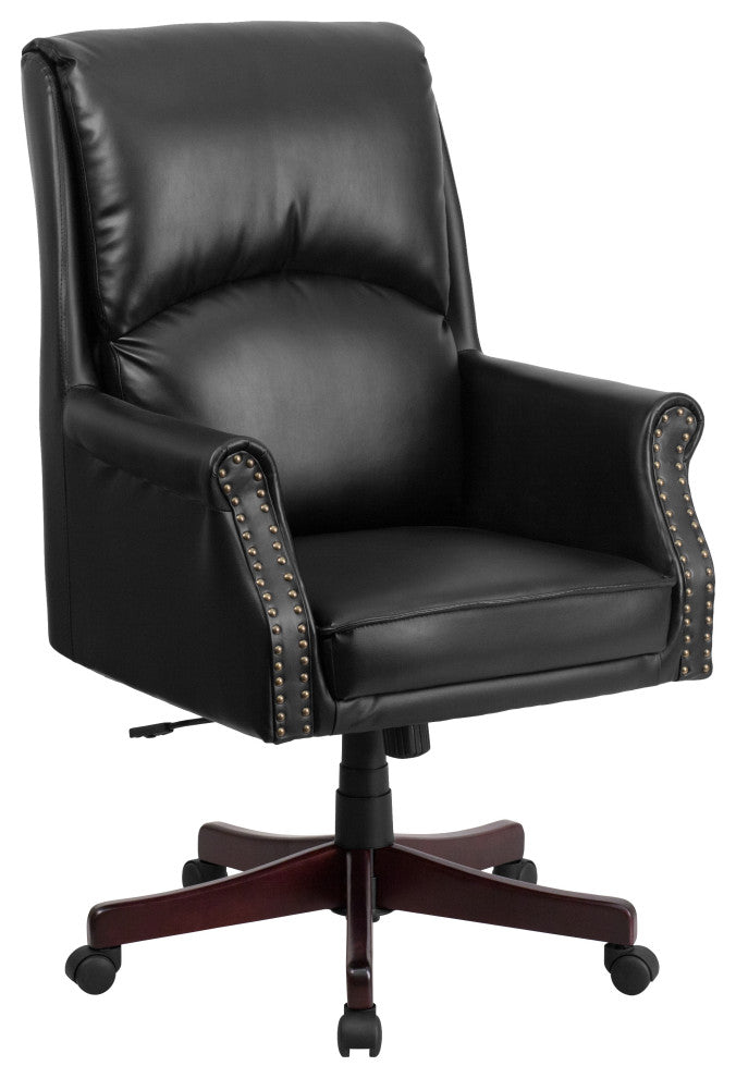 High Back Pillow Back Black LeatherSoft Executive Swivel Office Chair with Arms