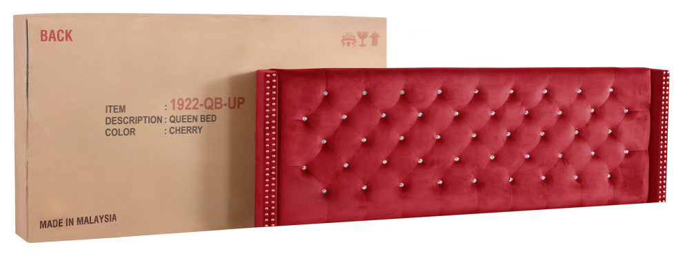 Julie Tufted Upholstered Low Profile King Panel Bed, Cherry