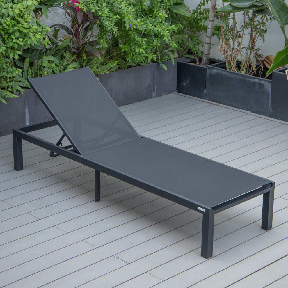 LeisureMod Marlin Patio Chaise Lounge Chair With Black Frame, Black