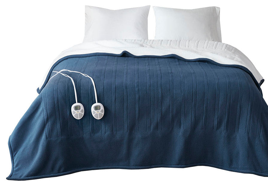 Serta Fleece to Sherpa Heated Fleece and Sherpa Bedding Blanket, Blue