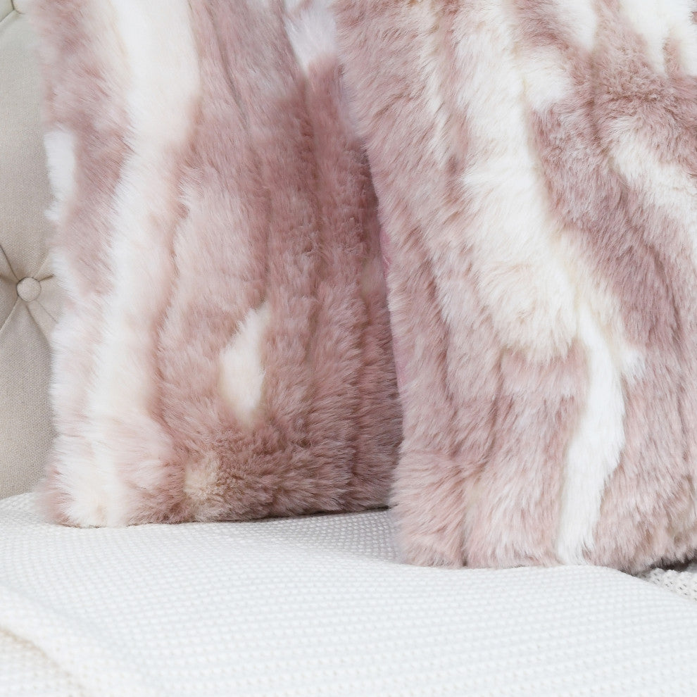 Jacquard Faux Fur Pillow Covers Set of 2, Pink, 26'' x 26''