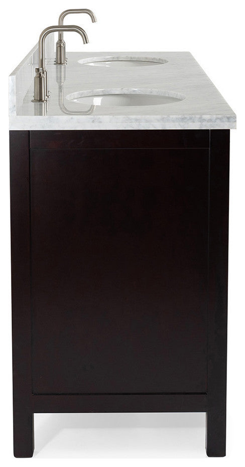 ARIEL Cambridge 73" Double Oval Sinks Bathroom Vanity Espresso with Marble Top