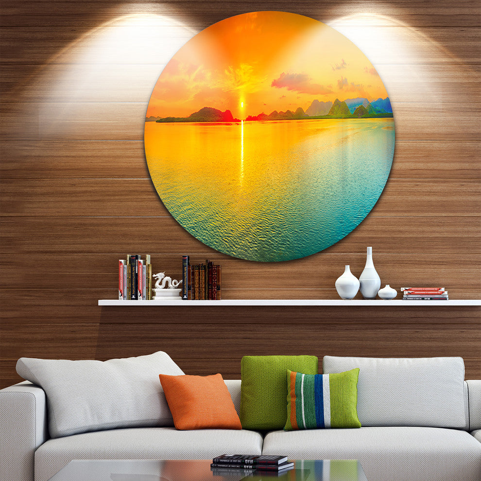 Sunset Over Sea Panorama, Seascape Photography Disc Metal Wall Art, 36"