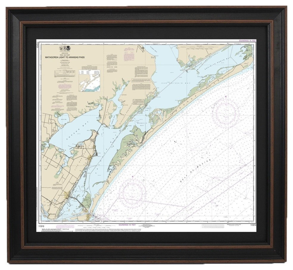 Nautical Chart, Matagorda Light to Aransas Pass, Framed