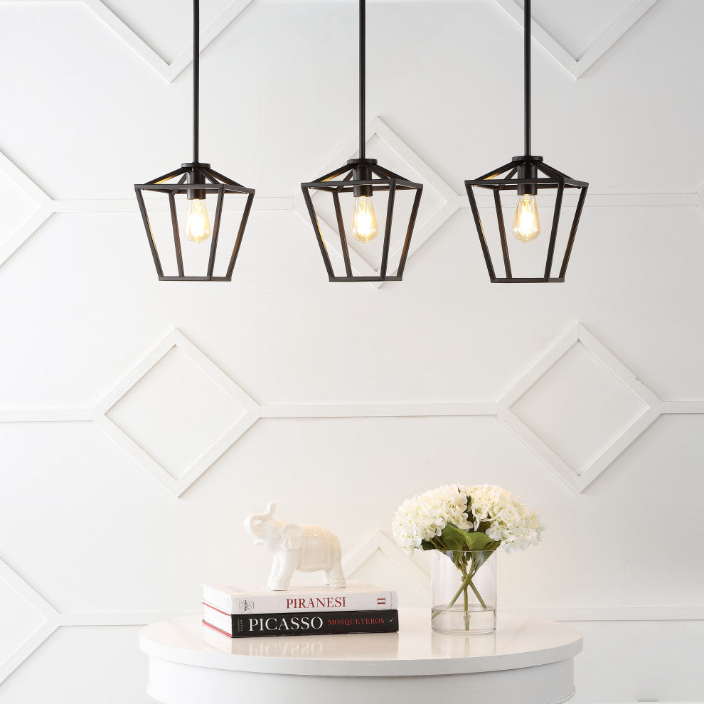 Grace Industrial Farmhouse Iron LED Pendant, Oil Rubbed Bronze, 3-Light