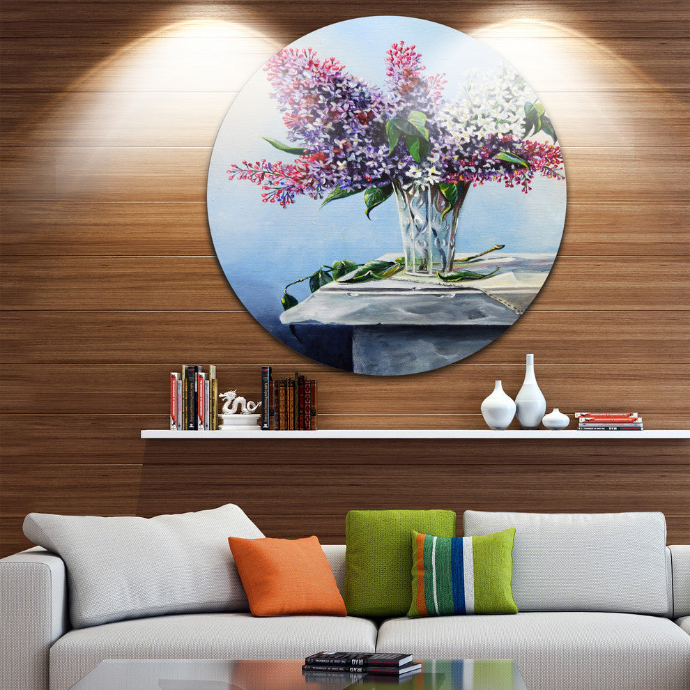Lilac Bouquet, Floral Digital Art Round Metal Wall Art, 36"