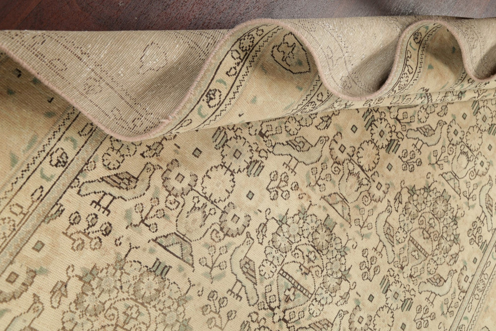 Consigned, Vintage-Style Faded Handmade Persian Traditional Area Rug, Beige, 6x9