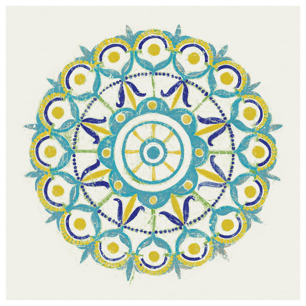 "Lakai Circle V Blue and Yellow" Digital Paper Print by Kathrine Lovell, 42"x42"