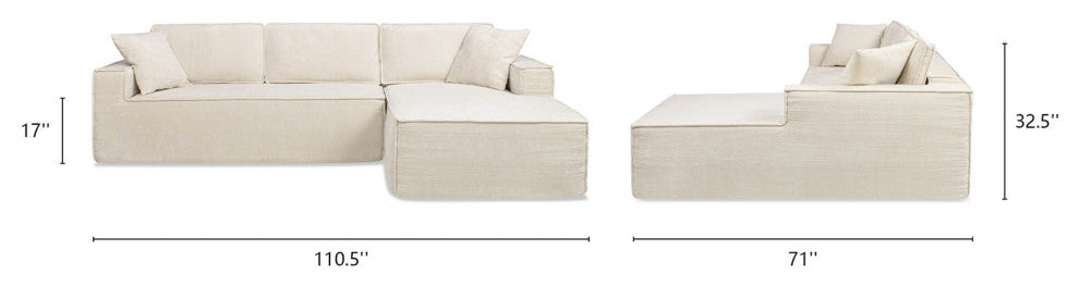 Brenley 110.5" L-Shaped Sofa-in-a-Box Sectional, Beige, Right-Arm Facing