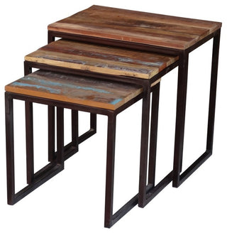 Timbergirl Old Reclaimed Wood Metal Nesting Table