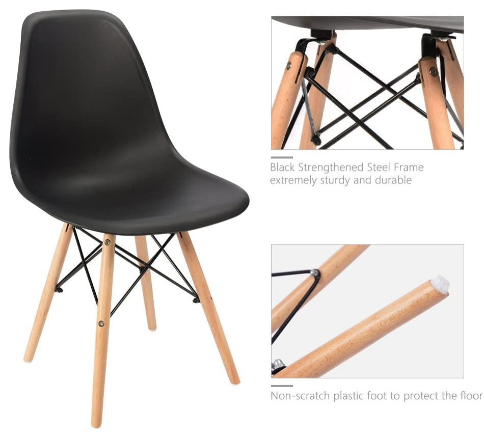 Mid Century Modern Dining Chair for Kitchen, Dining, Living Room Set of 4, Black