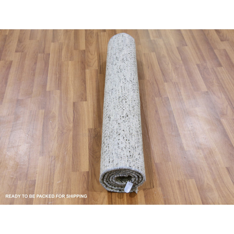 Gainsboro Gray Grass Design Hand Knotted Undyed Organic Wool Rug, 2'11"x5'1"
