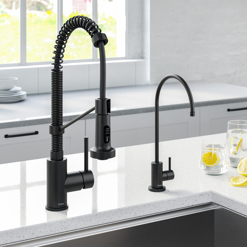 Purita Water Dispenser, Bolden Pulldown Kitchen Faucet, Matte Black