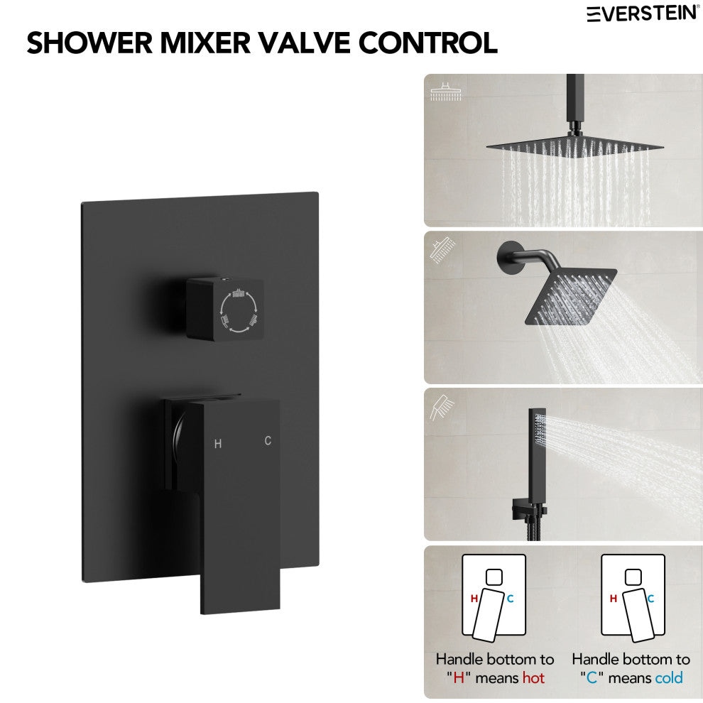 Dual Heads 3-Functions Shower System With Pressure Balancing Rough-In Valve, Matte Black
