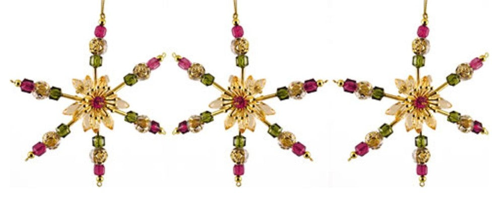 Set of 3 Tuscan Beaded Snowflake Christmas Ornaments