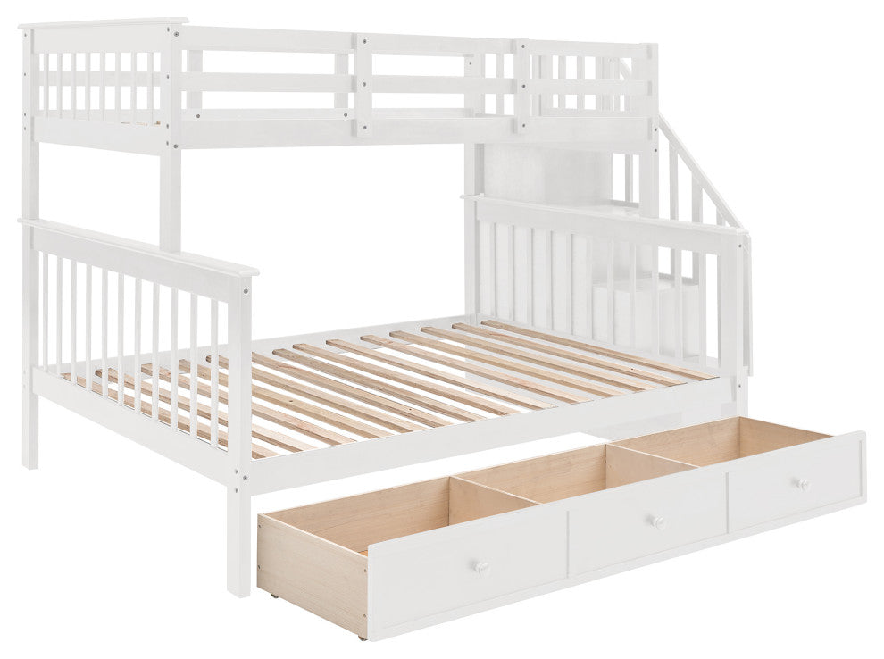 Gewnee Stairway Twin-Over-Full Bunk Bed with Drawer in White