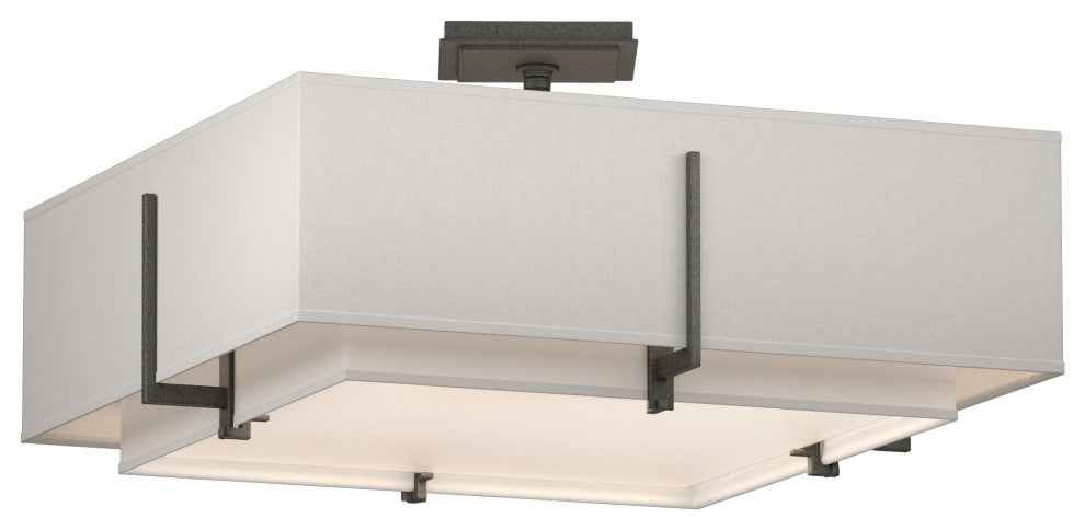 Exos Square Double Shade Semi-Flush, Natural Anna/Flax, Natural Iron