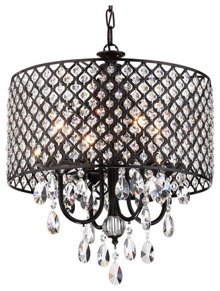 Marya 4-Light Black Metal Round Beaded Drum Chandelier Hanging Crystals Glam